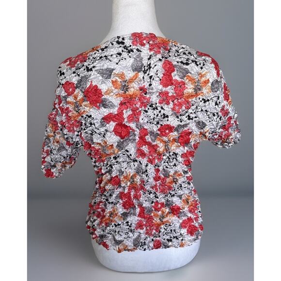 Vtg F C Floral Crinkle Pleated Stretch Top 3/4 Sleeve One Size Fits Boho Chic - Picture 2 of 2
